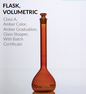 PA 55640 Volumetric Flask, With Glass Stopper, Coating Amber, Class A, Iwaki