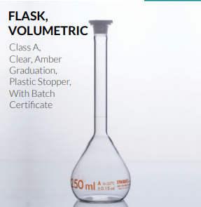 PA 5645 Volumetric Flask, With Plastic Stopper, Class A, Iwaki