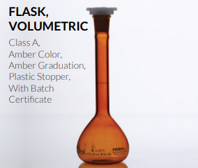 PA 55645 Volumetric Flask, With Plastic Stopper, Coating Amber, Class A, Iwaki