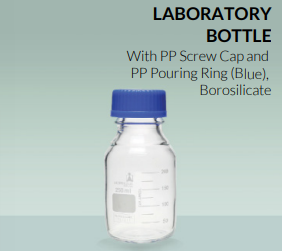 PA 21801175 Laboratory Bottle, Clear, with Blue Screw Cap Normax