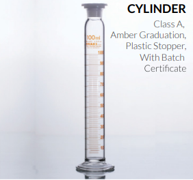 PA 2982 Measuring Cylinder With Plastic Stopper, Class A, Amber Graduation Iwaki