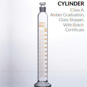 PA 2982 Measuring Cylinder With Glass Stopper, Class A, Amber Graduation Iwaki