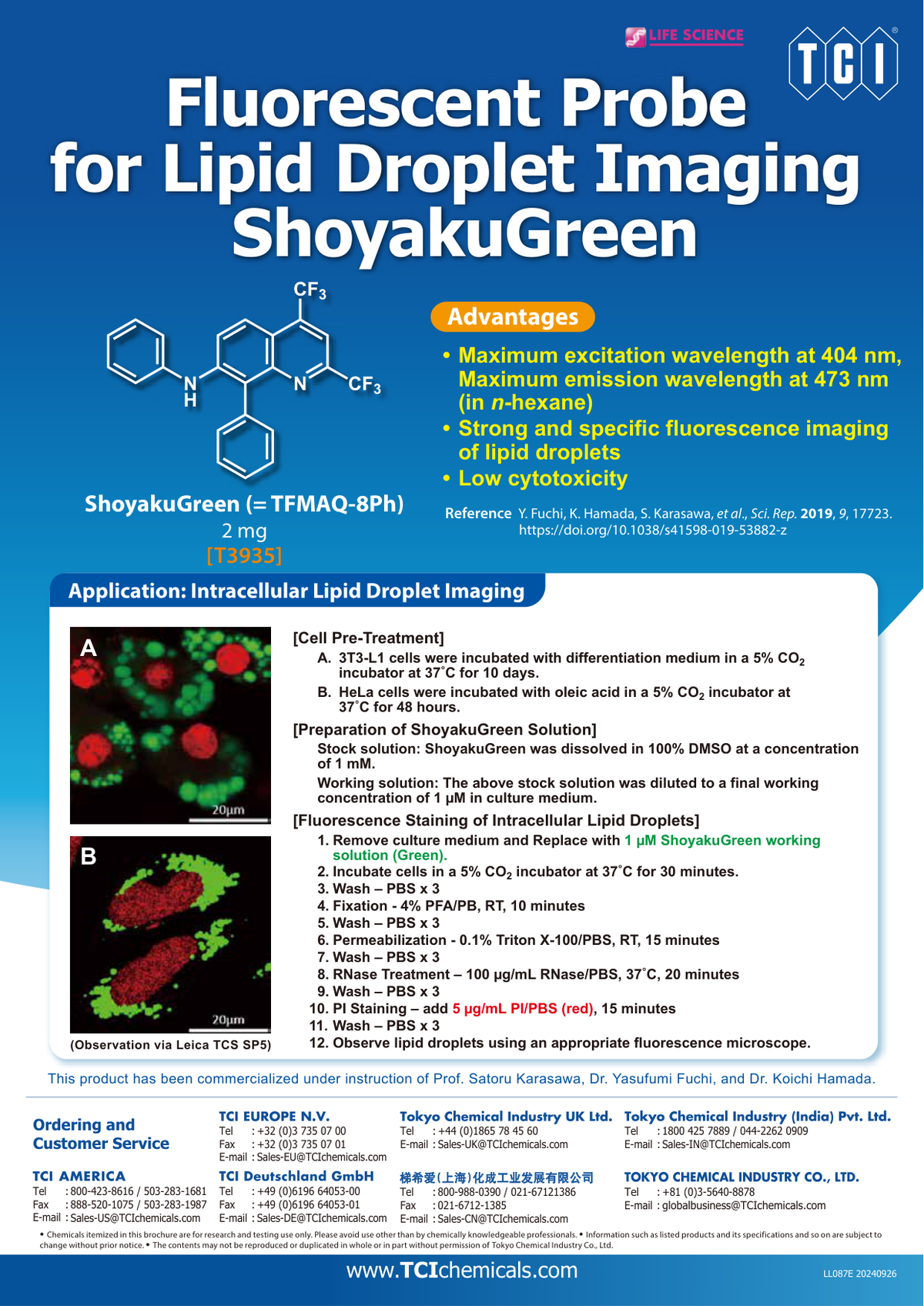 ShoyakuGreen (=TFMAQ-8Ph) - brosur TCI: Fluorescent Probe for Lipid Droplet Imaging ShoyakuGreen