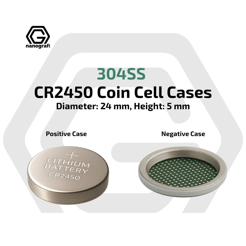 CR2450 Coin Cell Cases with 304SS (Positive+Negative Cases), Diameter: 24 mm, Height : 5 mm - Nanografi Advanced Materials