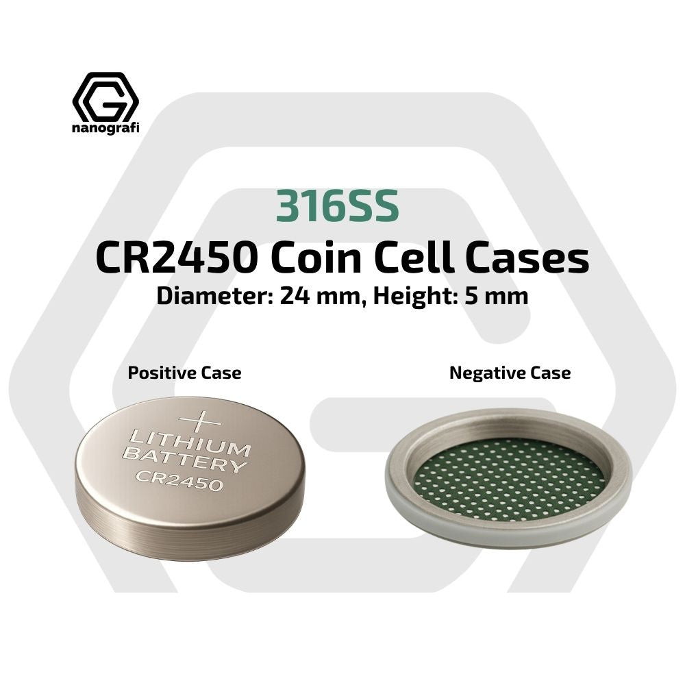 CR2450 Coin Cell Cases with 316SS (Positive+Negative Cases), Diameter: 24 mm, Height : 5 mm - Nanografi Advanced Materials