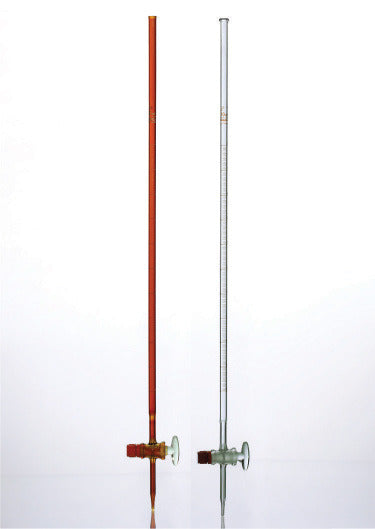 Iwaki Glass Burette PA BURET Class A with Glass Stopcock, Amber Graduation