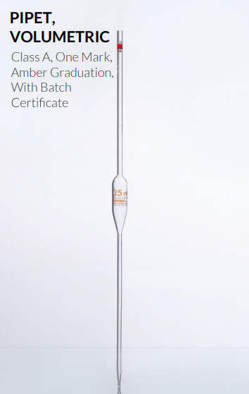 PA 7100 Volumetric Pipette, Class A, Amber Graduation, Color Code, Blow Out Iwaki