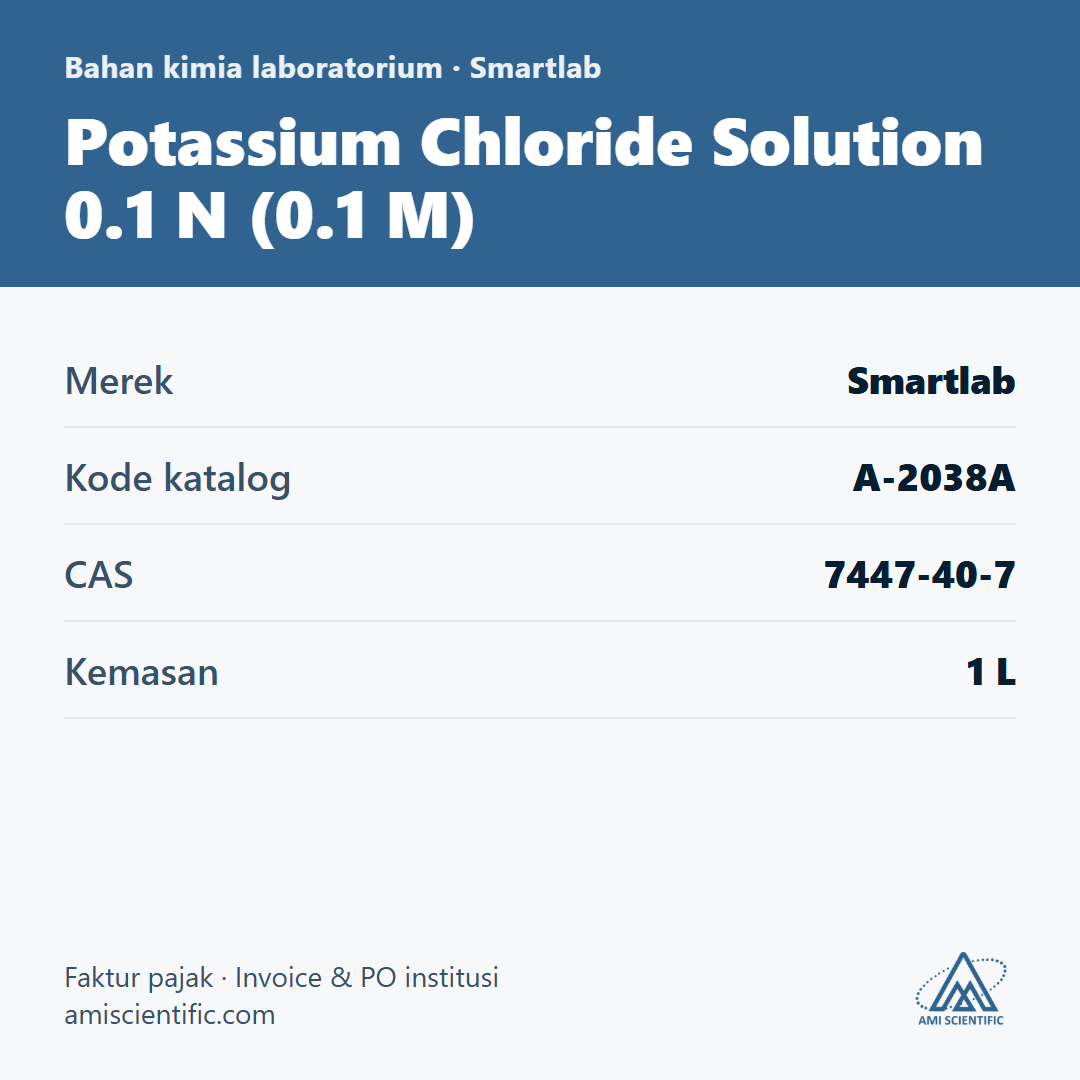 Potassium Chloride Solution 0.1 N (0.1 M), CAS 7447-40-7, 1 L – Smartlab A-2038A