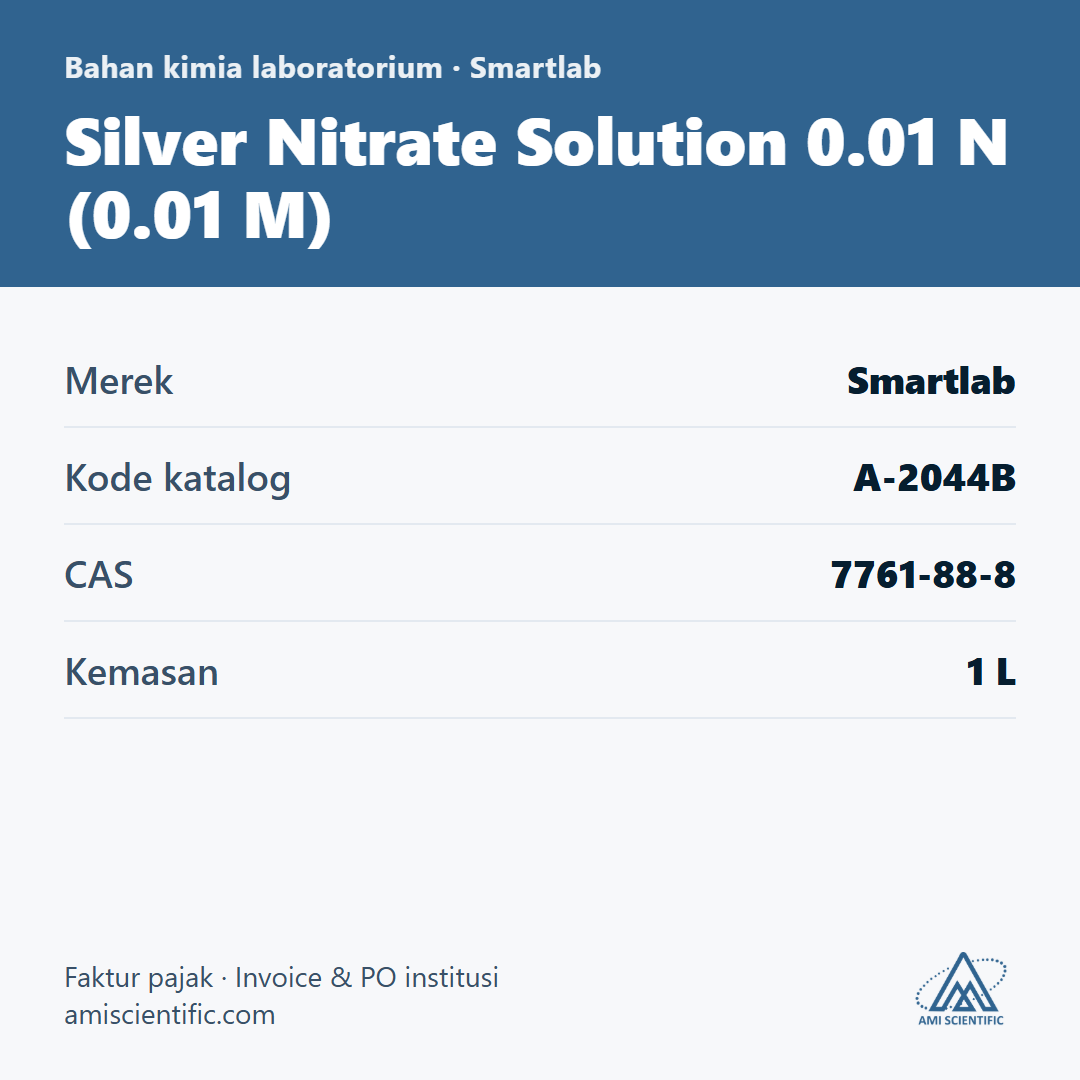 Silver Nitrate Solution 0.01 N (0.01 M), CAS 7761-88-8, 1 L – Smartlab A-2044B