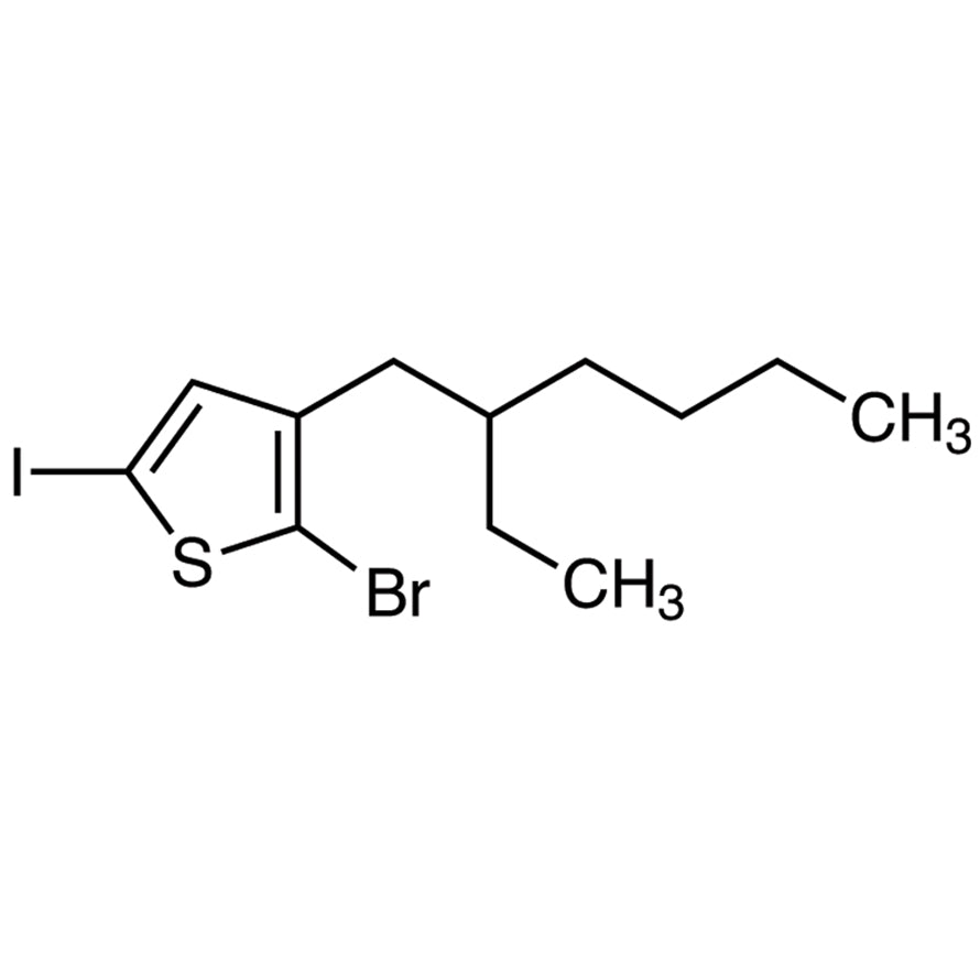 TCI B4585 1034352-30-1 2-Bromo-3-(2-ethylhexyl)-5-iodothiophene (stabilized with Copper chip) — struktur kimia