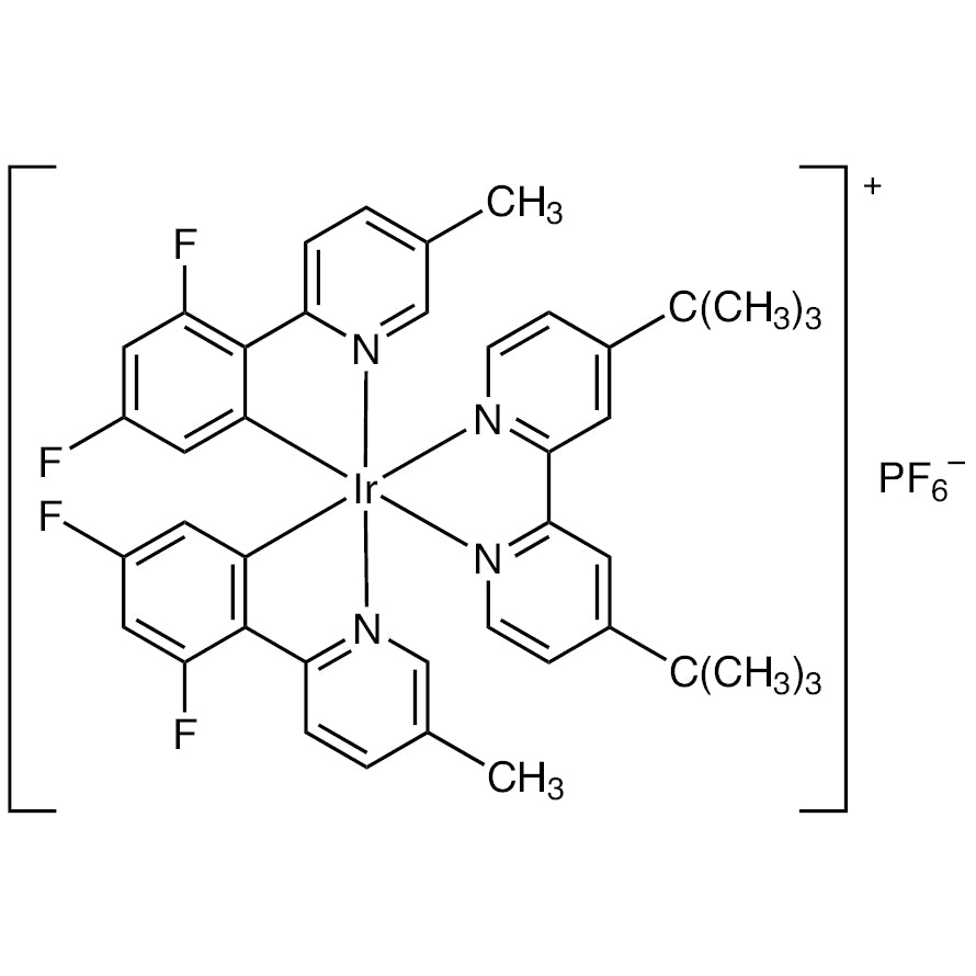 TCI B6254 1335047-34-1 (4,4'-Di-tert-butyl-2,2'-bipyridine-kappa~2~N~1~,N~1'~)[bis[3,5-difluoro-2-(5-methyl-2-pyridinyl-kappaN)phenyl-kappaC~1~]]iridium Hexafluorophosphate