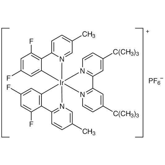 TCI B6254 1335047-34-1 (4,4'-Di-tert-butyl-2,2'-bipyridine-kappa~2~N~1~,N~1'~)[bis[3,5-difluoro-2-(5-methyl-2-pyridinyl-kappaN)phenyl-kappaC~1~]]iridium Hexafluorophosphate