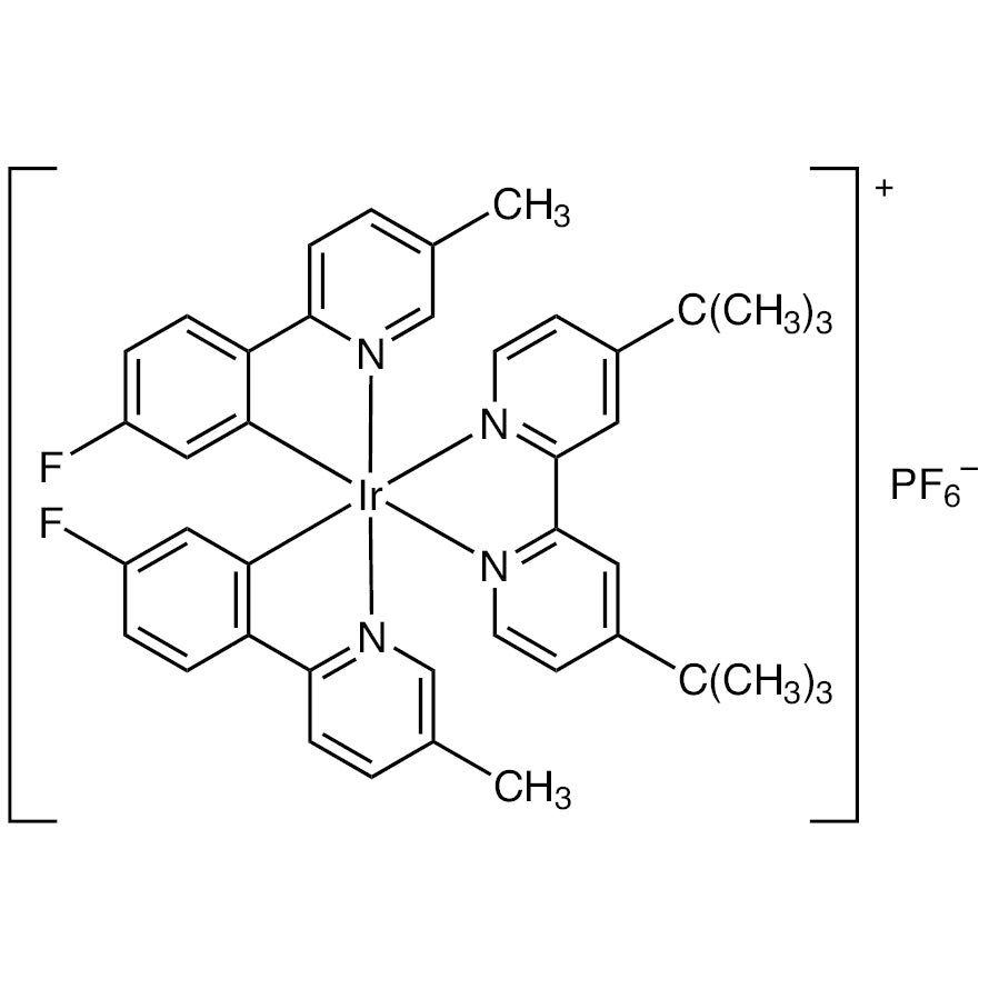 TCI B6258 808142-88-3 (4,4'-Di-tert-butyl-2,2'-bipyridine-kappa~2~N~1~,N~1'~)[bis[5-fluoro-2-(5-methyl-2-pyridinyl-kappaN)phenyl-kappaC~1~]]iridium Hexafluorophosphate