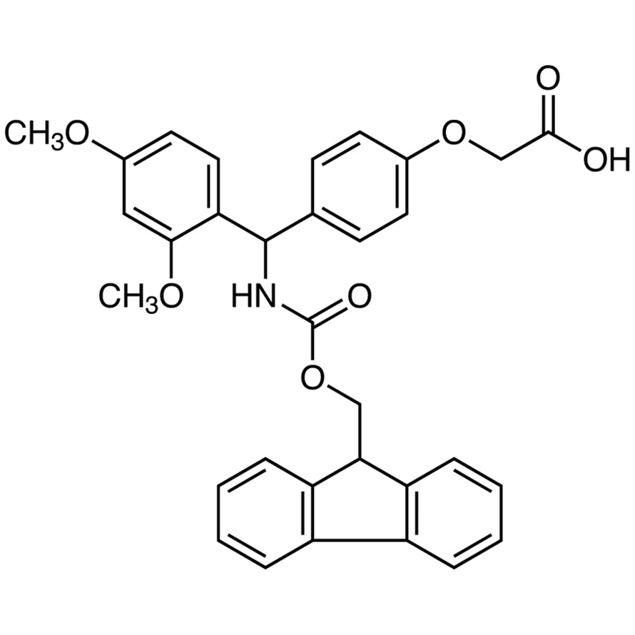 TCI D2672 126828-35-1 4-[(2,4-Dimethoxyphenyl)[(9H-fluoren-9-ylmethoxy)carbonylamino]methyl]phenoxyacetic Acid — struktur kimia