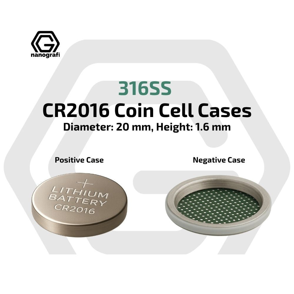 CR2016 Coin Cell Cases with 316SS (Positive+Negative Cases), Diameter: 20 mm, Height : 1.6 mm - Nanografi Advanced Materials