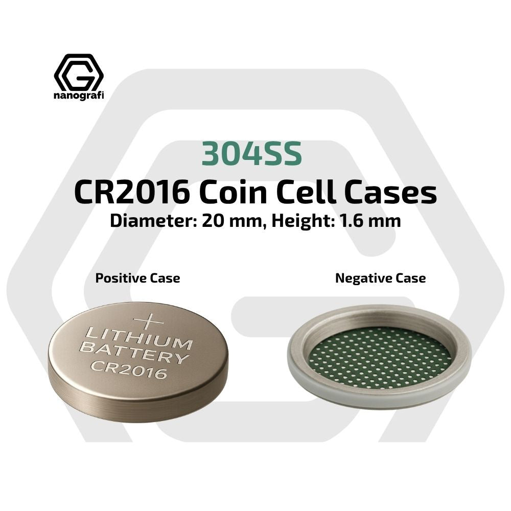CR2016 Coin Cell Cases with 304SS (Positive+Negative Cases), Diameter: 20 mm, Height : 1.6 mm - Nanografi Advanced Materials