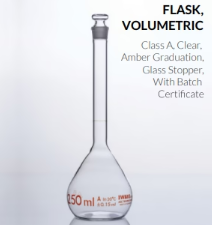 PA 5640 Volumetric Flask, With Glass Stopper, Class A Iwaki
